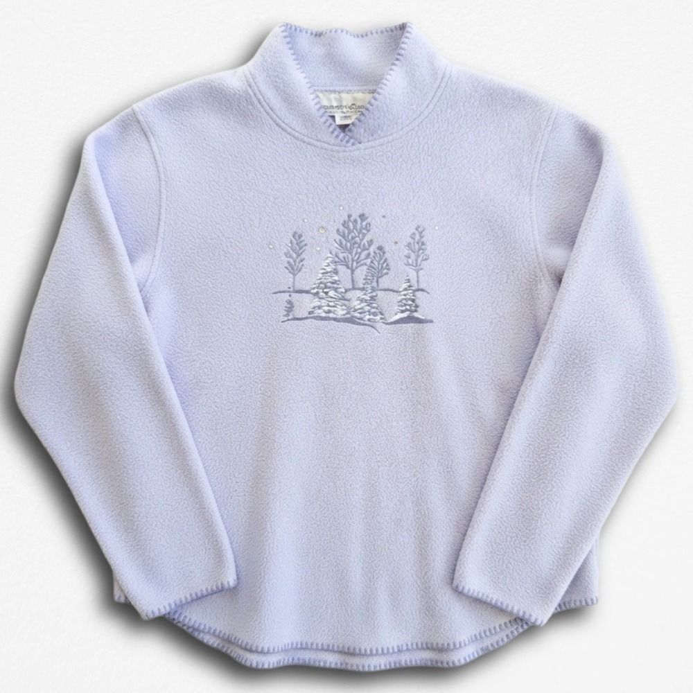Coldwater Creek Lavender Fleece Pullover Winter Tree Embroidered Sweatshirt L